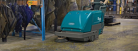 S10 Walk-Behind Sweeper in Industrial Manufacturing Setting S10 Walk-Behind Sweeper in Industrial Manufacturing Setting