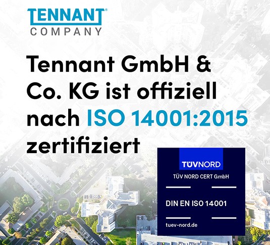 Tennant Company erhält ISO 14001-Zertifizierung für Umweltmanagement Tennant Company erhält ISO 14001-Zertifizierung für Umweltmanagement