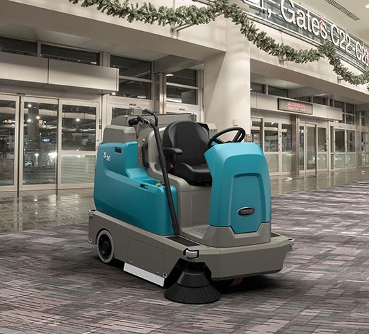 S16 Battery-Powered Compact Ride-On Sweeper | Tennant Company