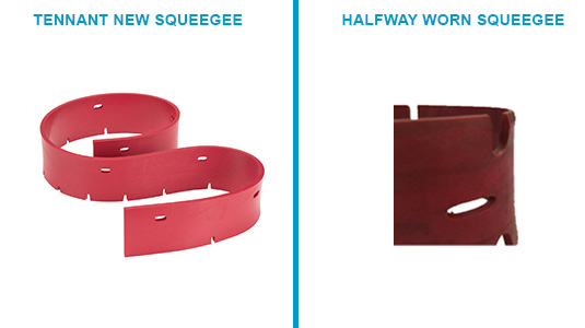 Tennant Linatex squeegee that is worn halfway compared to new squeegee blade Tennant Linatex squeegee that is worn halfway compared to new squeegee blade