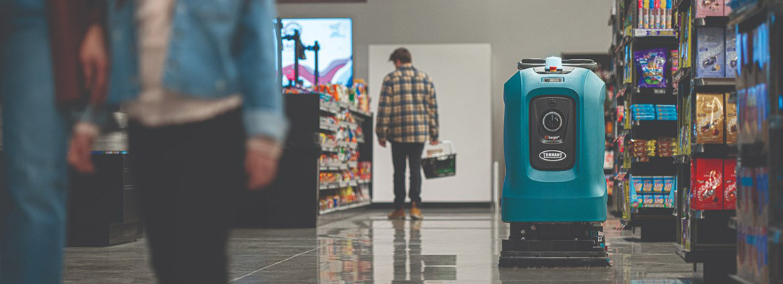 Robotic Floor cleaning machine in action Robotic Floor cleaning machine in action