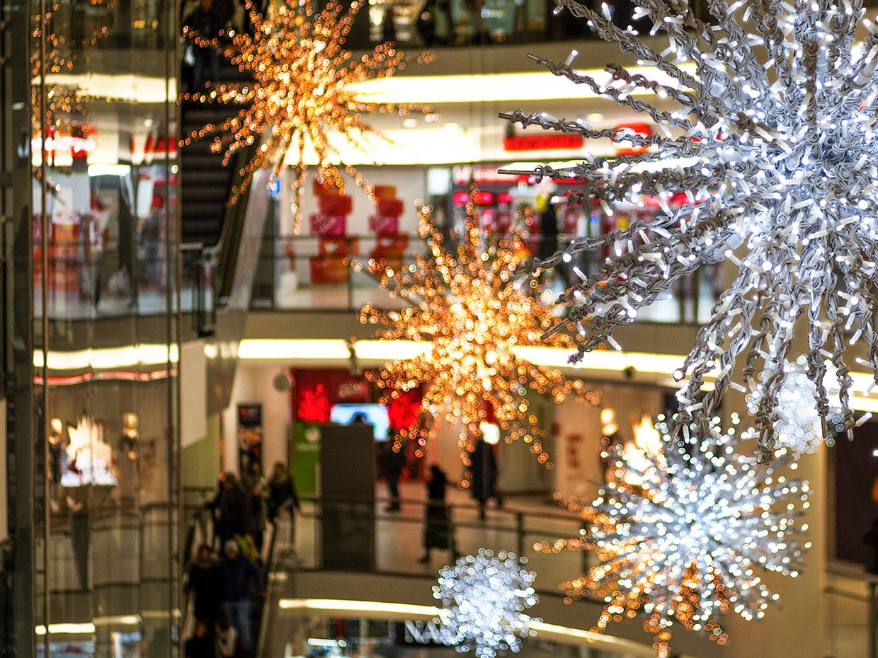 Shopping Center Decorated for the Holidays