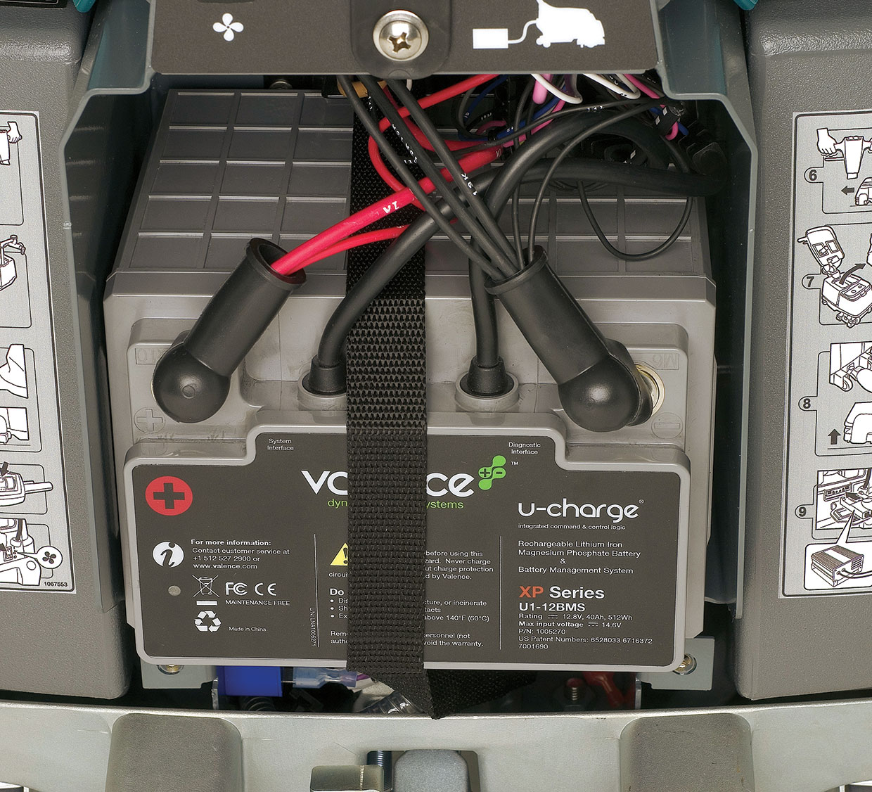 A Lithium-ion battery in a small Tennant scrubber. A Lithium-ion battery in a small Tennant scrubber.