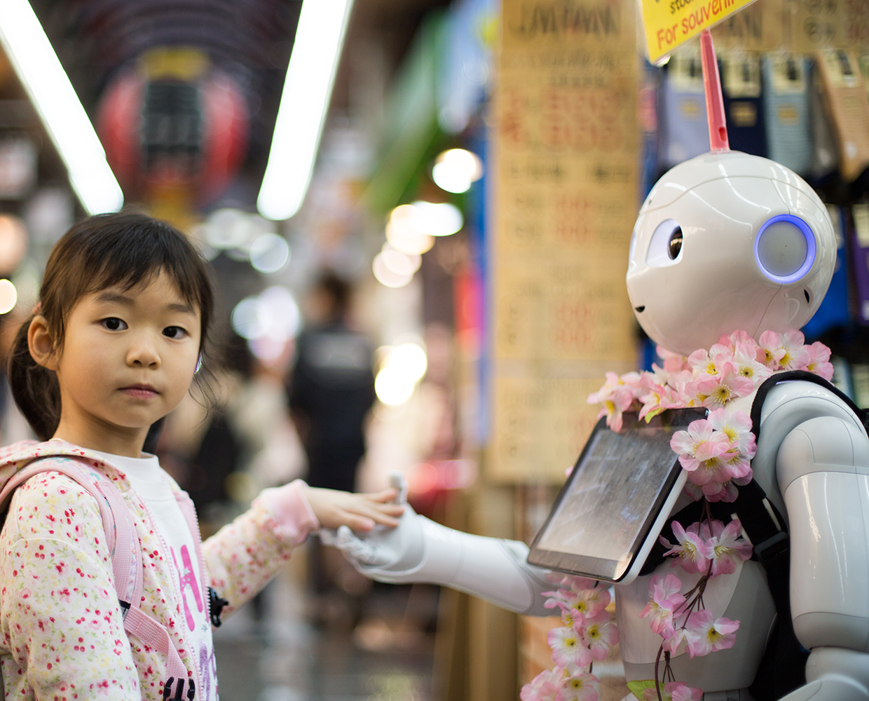 Robot interacting with customer Robot interacting with customer