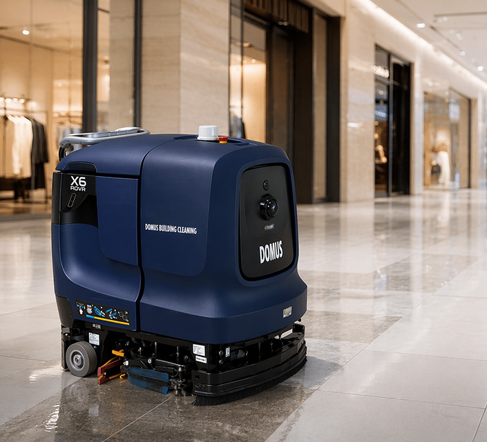 T7AMR Robotic Scrubber Cleaning the Hallway