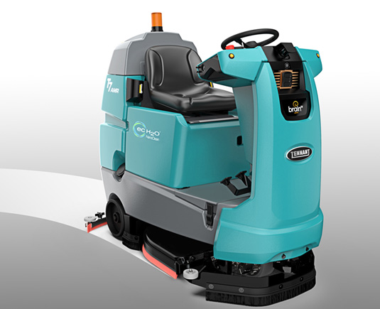 depiction of tennant t7amr robotic floor scrubber cleaning a floor without an operator depiction of tennant t7amr robotic floor scrubber cleaning a floor without an operator