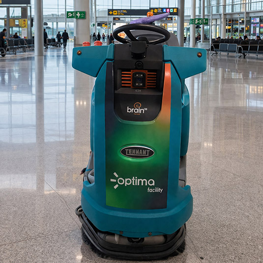 Máquina de limpieza Tennant en el aeropuerto
