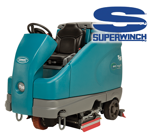 Superwinch – Lavadora de condutor sentado T16 Tennant com tecnologia ec-H2O Superwinch – Lavadora de condutor sentado T16 Tennant com tecnologia ec-H2O
